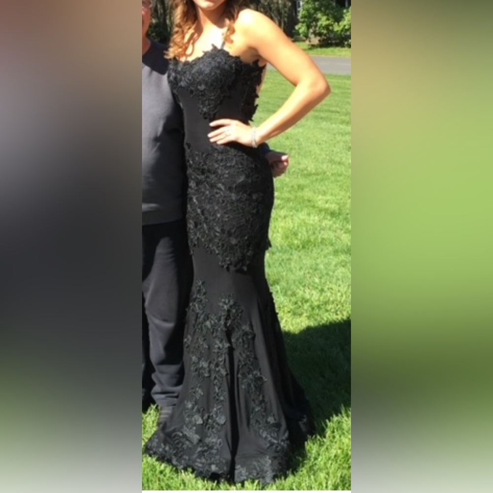 Sheer Embroidered Lace Gown Black Issue New York size Small $250.00